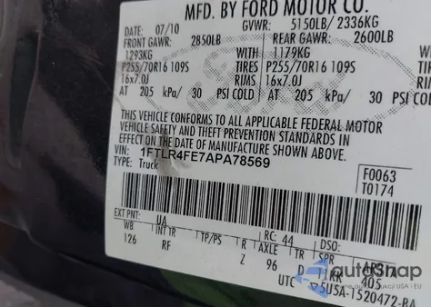 2010 Ford Ranger Sport/Xlt z USA, uszkodzony, nr VIN 1FTLR4FE7APA78569